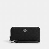 Coach Long Zip Around Wallet In Signature Jacquard Silver Black Black