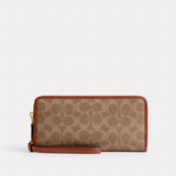 Coach Essential Continental Wallet In Signature Canvas Brass Tan Caramel