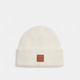 Coach Knit Beanie With Leather Patch Chalk