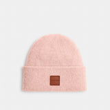 Coach Knit Beanie With Leather Patch Peach