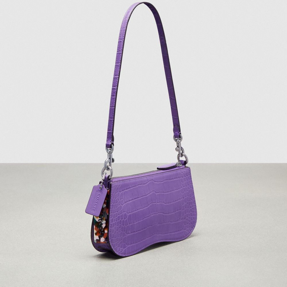 Coach Small Wavy Shoulder Bag In Croc Embossed Coachtopia Leather Iris