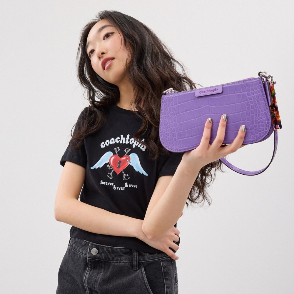 Coach Small Wavy Shoulder Bag In Croc Embossed Coachtopia Leather Iris