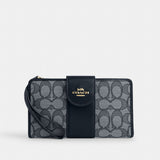 Coach Phone Wallet In Signature Jacquard Gold Navy Midnight Navy