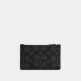Coach Zip Card Case In Signature Canvas Gunmetal Charcoal Black