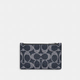 Coach Zip Card Case In Signature Canvas Silver Denim Chalk