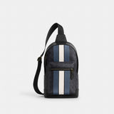 Coach West Pack In Signature Canvas With Varsity Stripe Gunmetal Charcoal Denim Chalk