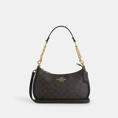 Coach Teri Shoulder Bag In Signature Canvas Gold Walnut Black