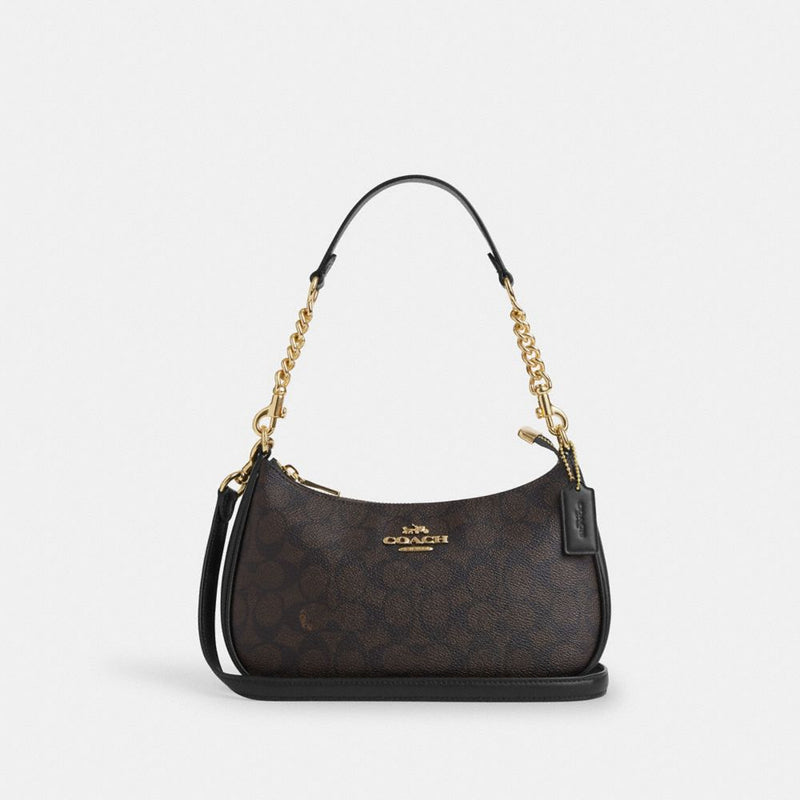 Coach Teri Shoulder Bag In Signature Canvas Gold Walnut Black