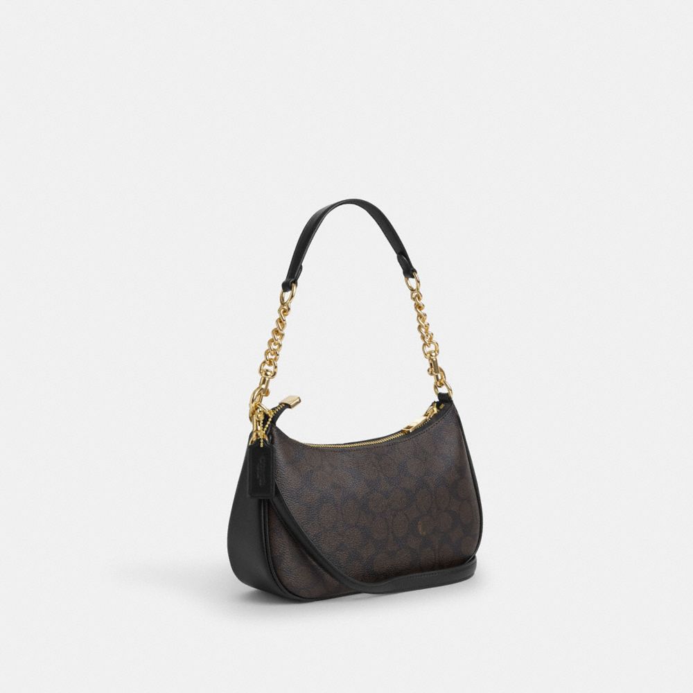 Coach Teri Shoulder Bag In Signature Canvas Gold Walnut Black