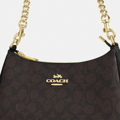 Coach Teri Shoulder Bag In Signature Canvas Gold Walnut Black
