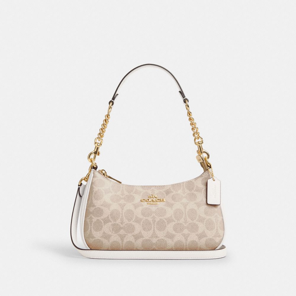 Coach Teri Shoulder Bag In Signature Canvas Gold Sand Chalk