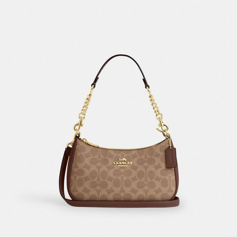 Coach Teri Shoulder Bag In Signature Canvas Gold Tan Brown