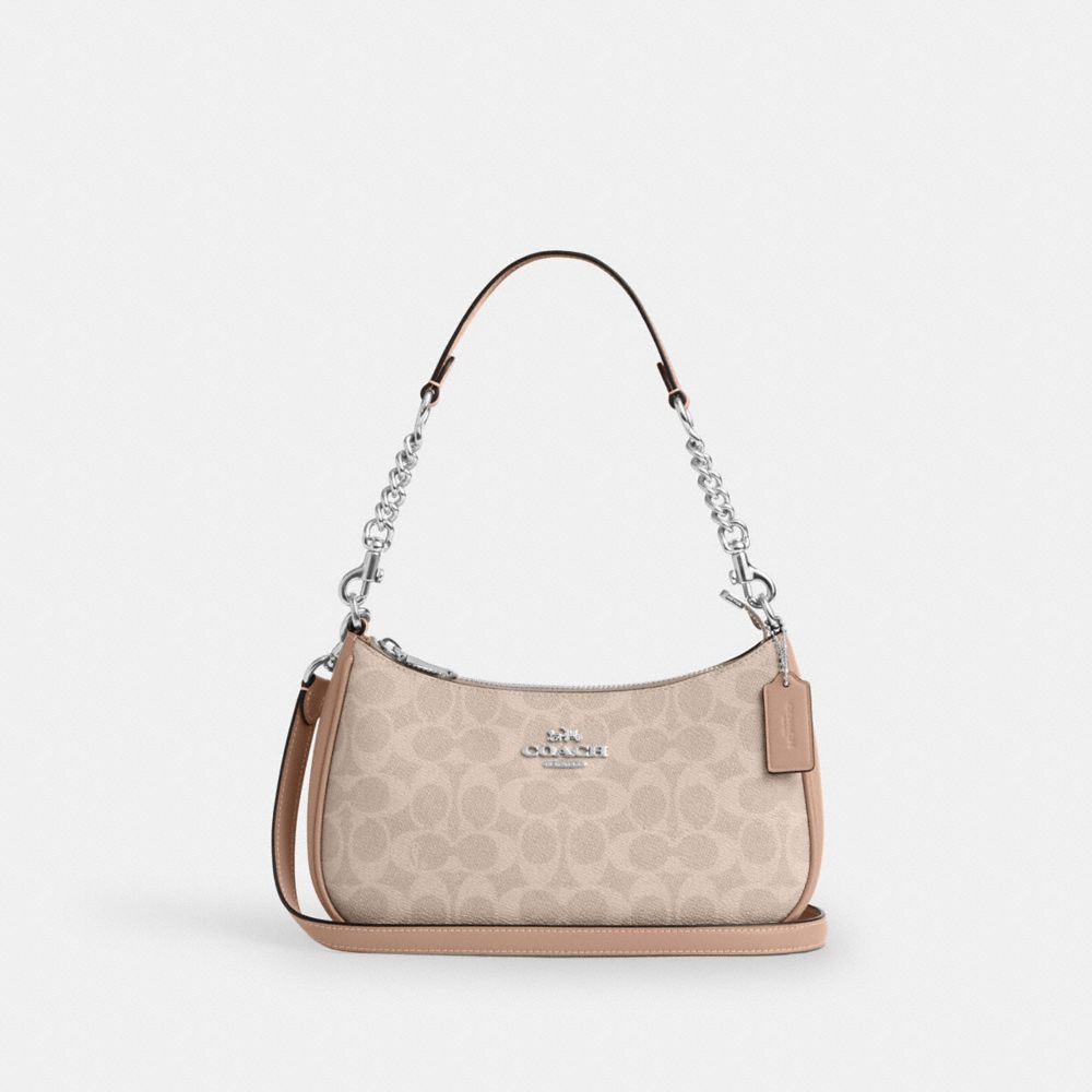 Coach Teri Shoulder Bag In Signature Canvas Silver Sand Taupe