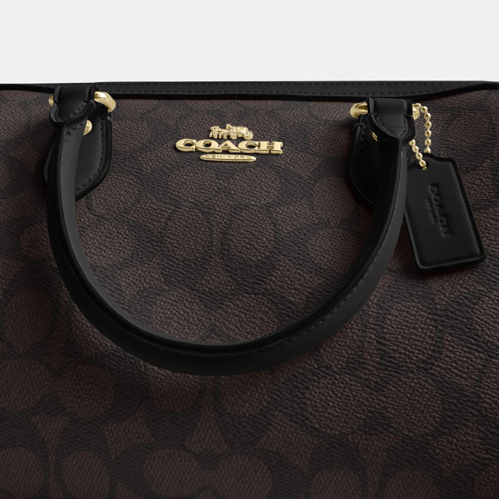Coach Rowan Satchel Bag In Signature Canvas Gold Walnut Black