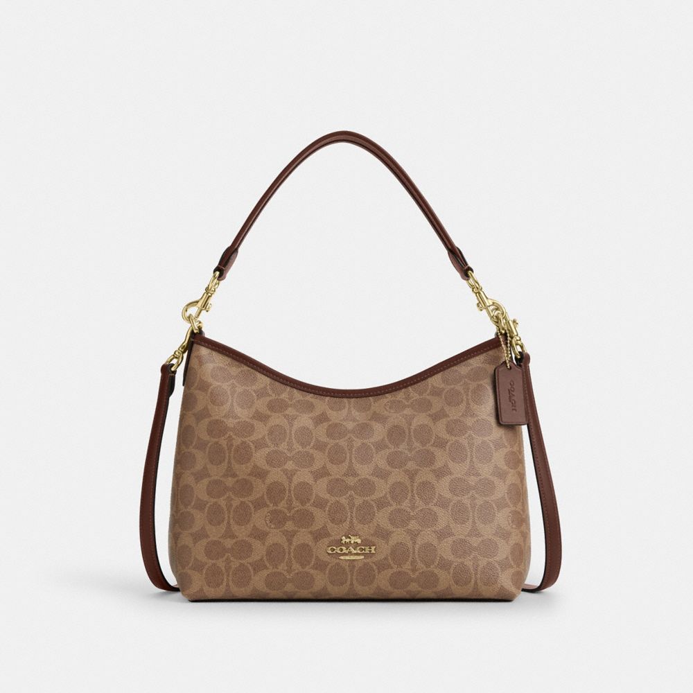 Coach Laurel Shoulder Bag In Signature Canvas Gold Tan Brown