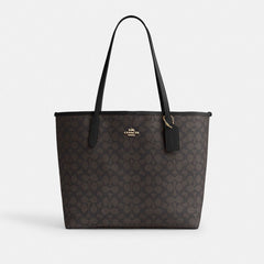 Coach City Tote Bag In Signature Canvas Gold Walnut Black
