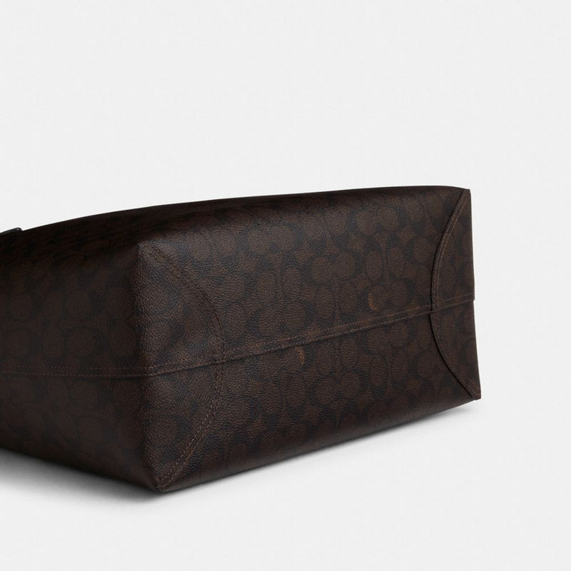 Coach City Tote Bag In Signature Canvas Gold Walnut Black