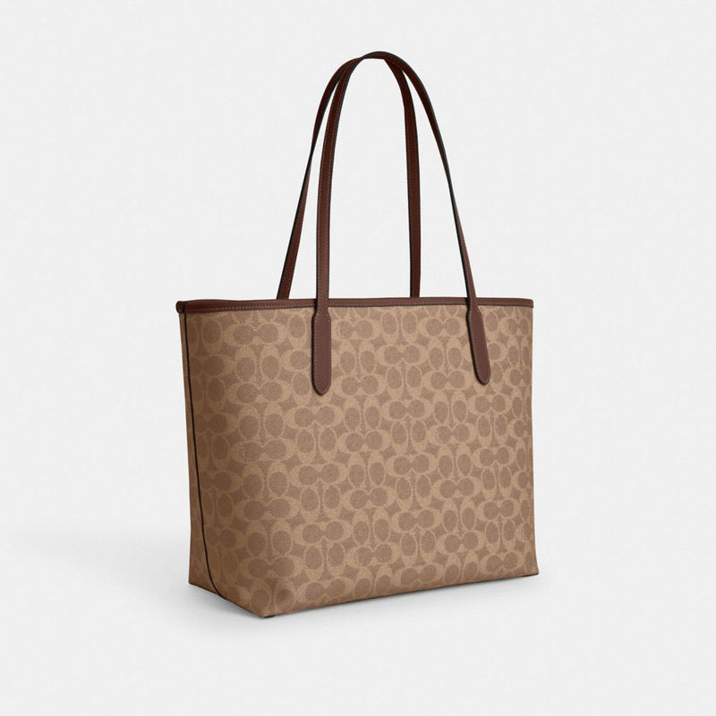 Coach City Tote Bag In Signature Canvas Gold Tan Brown