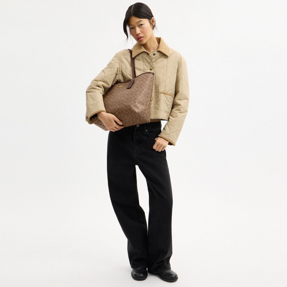 Coach City Tote Bag In Signature Canvas Gold Tan Brown