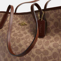 Coach City Tote Bag In Signature Canvas Gold Tan Brown