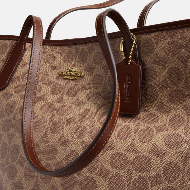 Coach City Tote Bag In Signature Canvas Gold Tan Brown