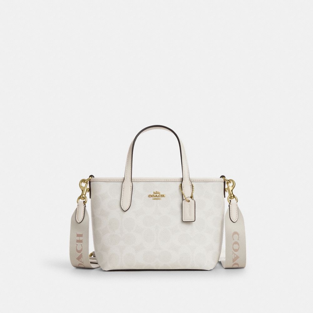 Coach City Mini Tote Bag In Signature Canvas Gold White Chalk