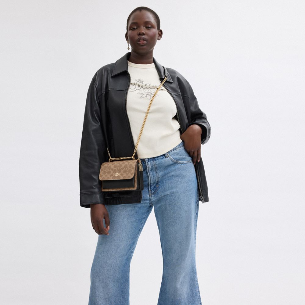 Coach Mini Klare Crossbody Bag In Signature Canvas Gold Tan Black