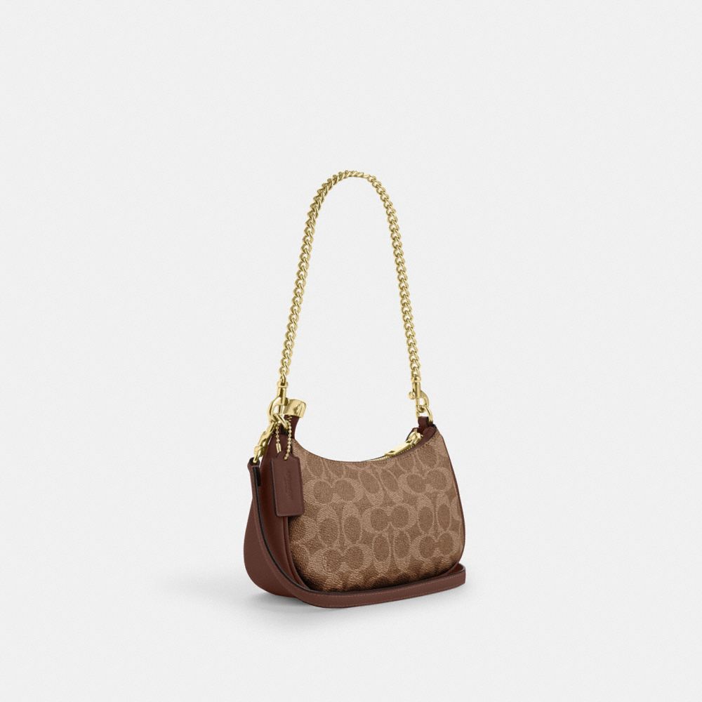 Coach Teri Mini Crossbody Bag In Signature Canvas Gold Tan Brown