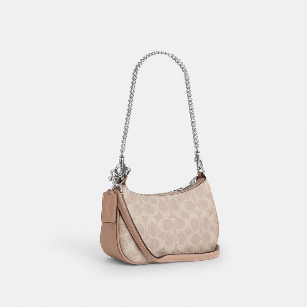Coach Teri Mini Crossbody Bag In Signature Canvas Silver Sand Taupe