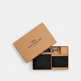 Coach Boxed 3 In 1 Wallet Gift Set In Signature Canvas Gunmetal Charcoal Black