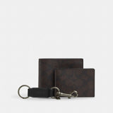 Coach Boxed 3 In 1 Wallet Gift Set In Signature Canvas Gunmetal Walnut Black