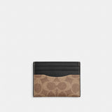 Coach Slim Id Card Case In Signature Canvas Tan & Black