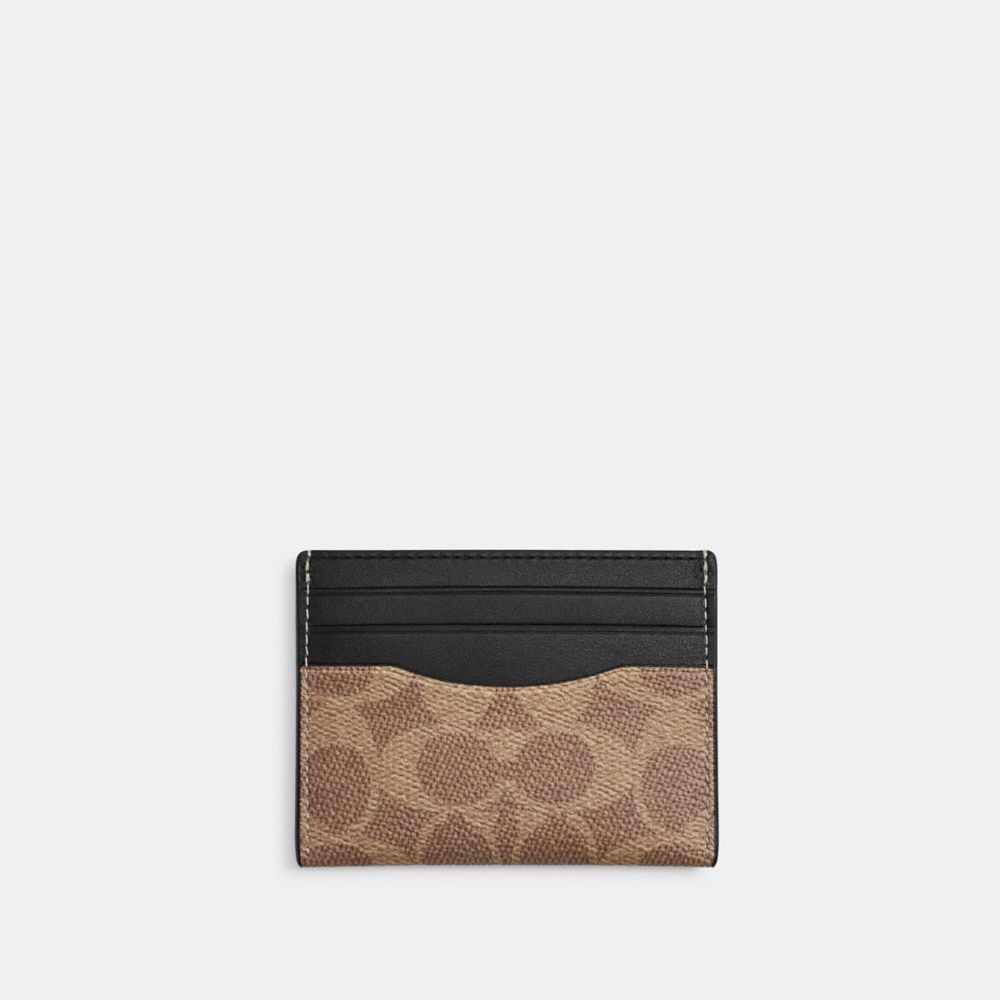 Coach Slim Id Card Case In Signature Canvas Tan & Black