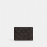 Coach Compact Billfold Wallet In Signature Canvas Walnut & Black