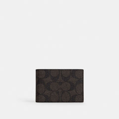 Coach Compact Billfold Wallet In Signature Canvas Walnut & Black