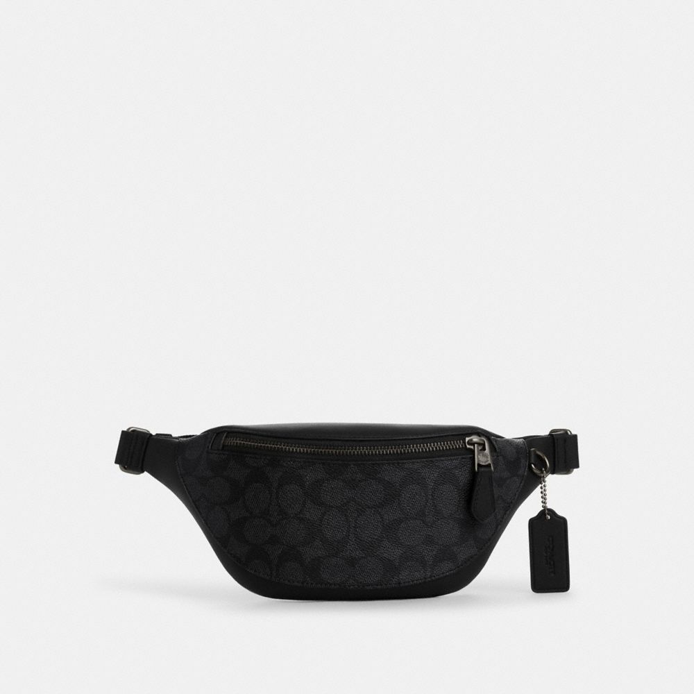 Coach Warren Mini Belt Bag In Signature Canvas Gunmetal Charcoal Black
