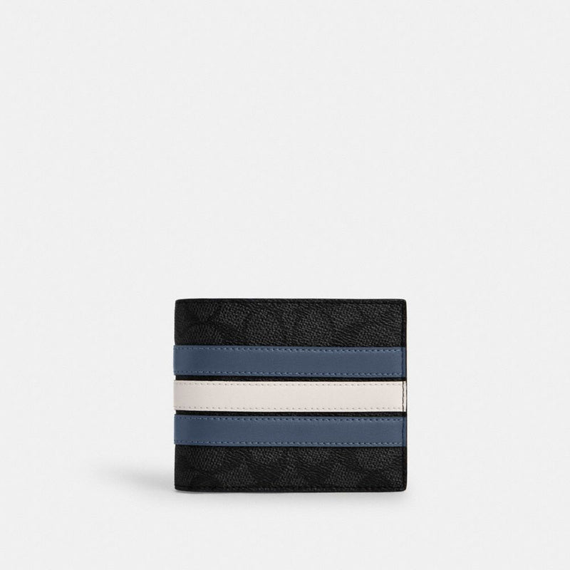 Coach 3 In 1 Wallet In Signature Canvas With Varsity Stripe Charcoal Denim Chalk