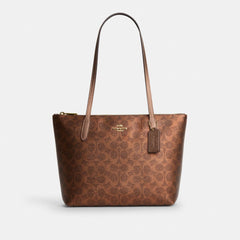 Coach Fiona Zip Tote Bag In Signature Canvas Gold Brown Copper