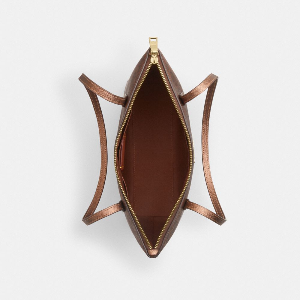 Coach Fiona Zip Tote Bag In Signature Canvas Gold Brown Copper