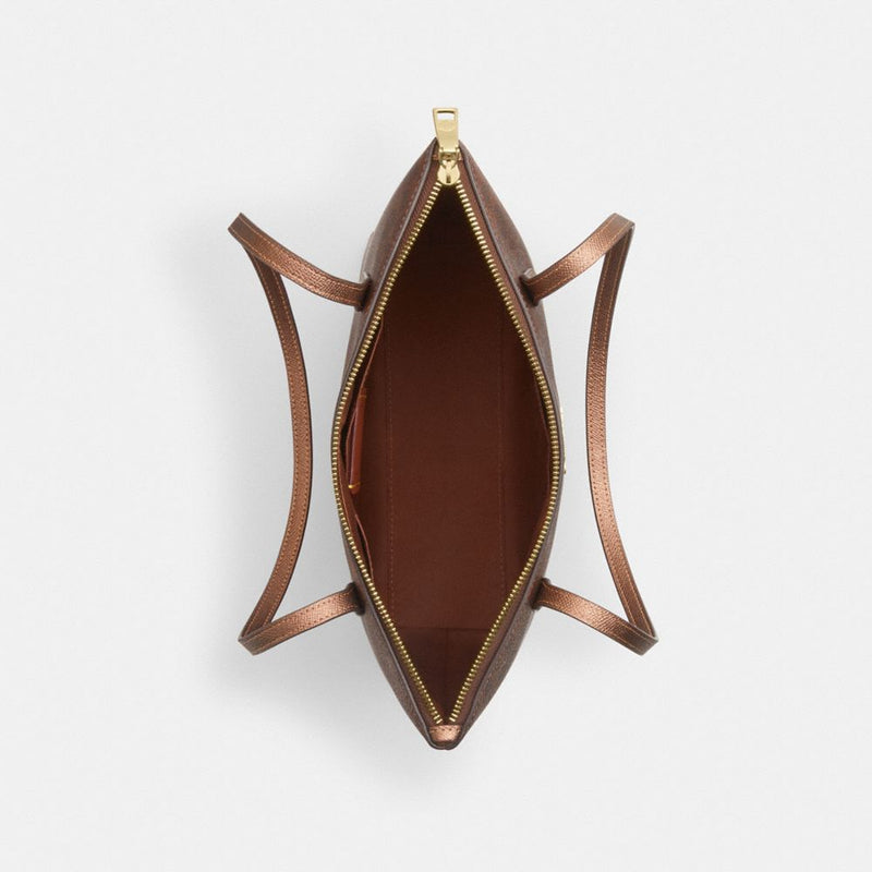 Coach Fiona Zip Tote Bag In Signature Canvas Gold Brown Copper