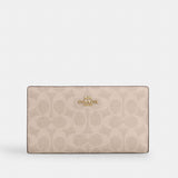 Coach Slim Zip Wallet In Signature Canvas Gold Sand Chalk
