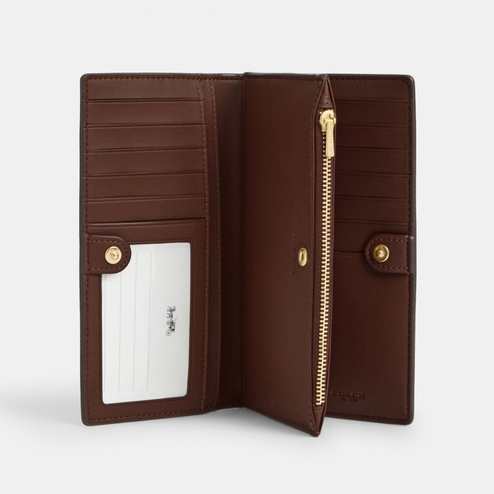 Coach Slim Zip Wallet In Signature Canvas Gold Tan Brown