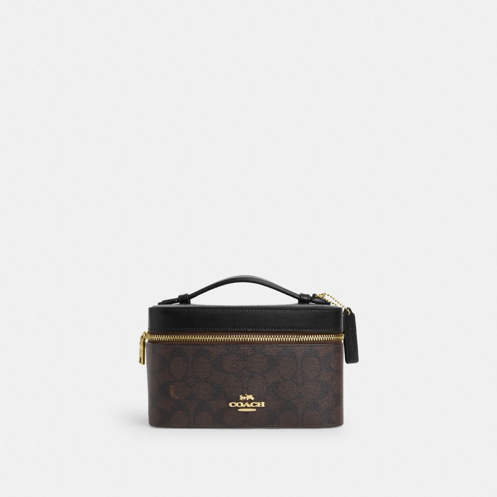 Coach Cosmetic Case In Signature Canvas Gold Walnut Black