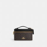 Coach Cosmetic Case In Signature Canvas Gold Walnut Black