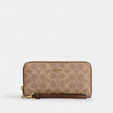 Coach Long Zip Around Wallet In Signature Canvas Gold Tan Brown