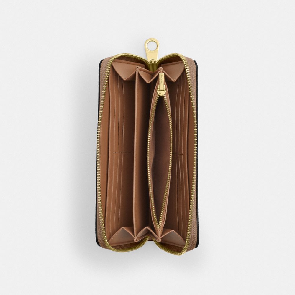 Coach Long Zip Around Wallet In Signature Canvas Gold Tan Brown