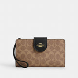 Coach Phone Wallet In Signature Canvas Gold Tan Black