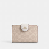 Coach Medium Corner Zip Wallet In Signature Canvas Gold Sand Chalk