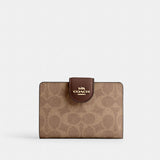 Coach Medium Corner Zip Wallet In Signature Canvas Gold Tan Brown