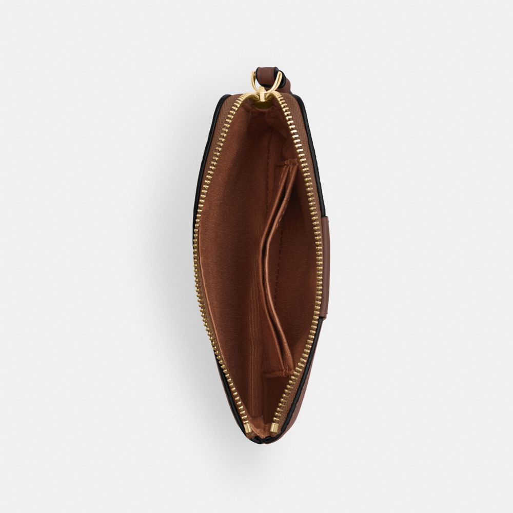 Coach Corner Zip Wristlet In Signature Canvas With Stripe Gold Tan Brown